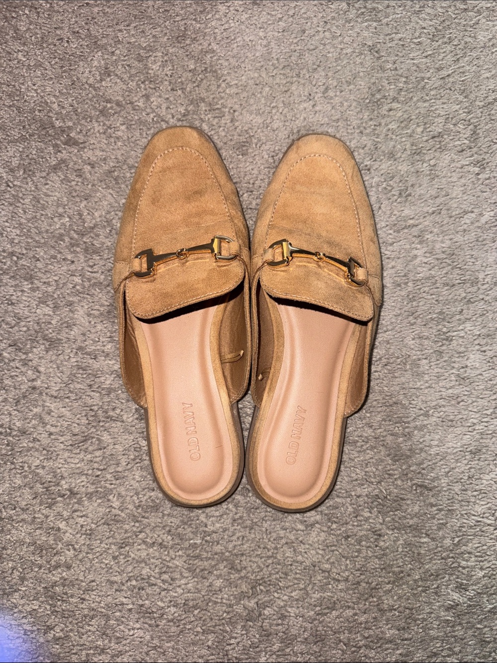 Suede Tan Mule Loafers with Gold Bit